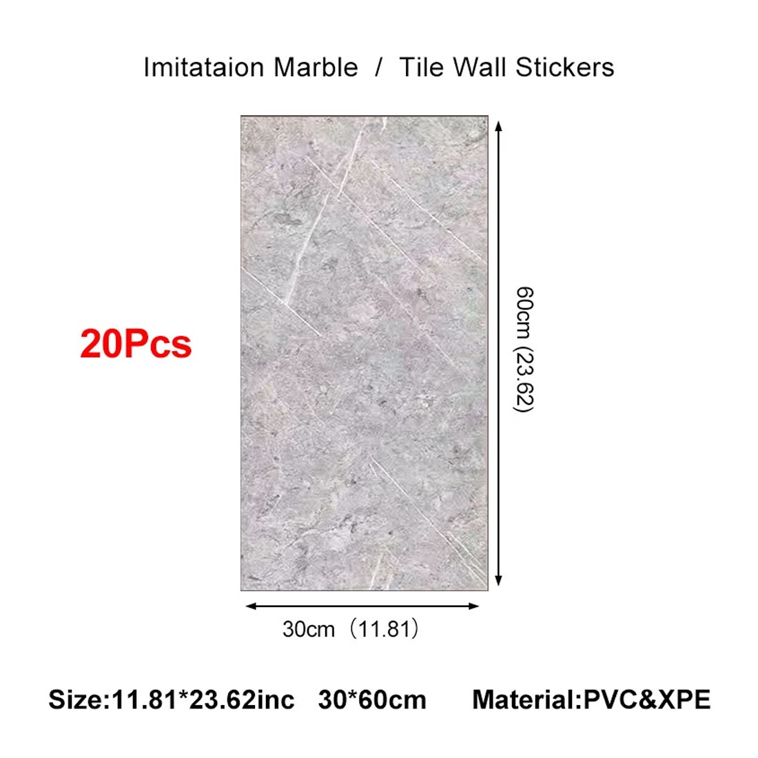 20Pcs PVC Marble Tiles Wall Sticker Self-Adhesive Stick Kitchen Bathroom Decor thumbnail 8