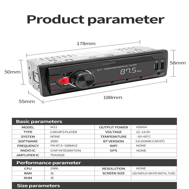 Single Din with Android Auto Bluetooth Car Stereo MP3 Player | USB SD AUX thumbnail 1