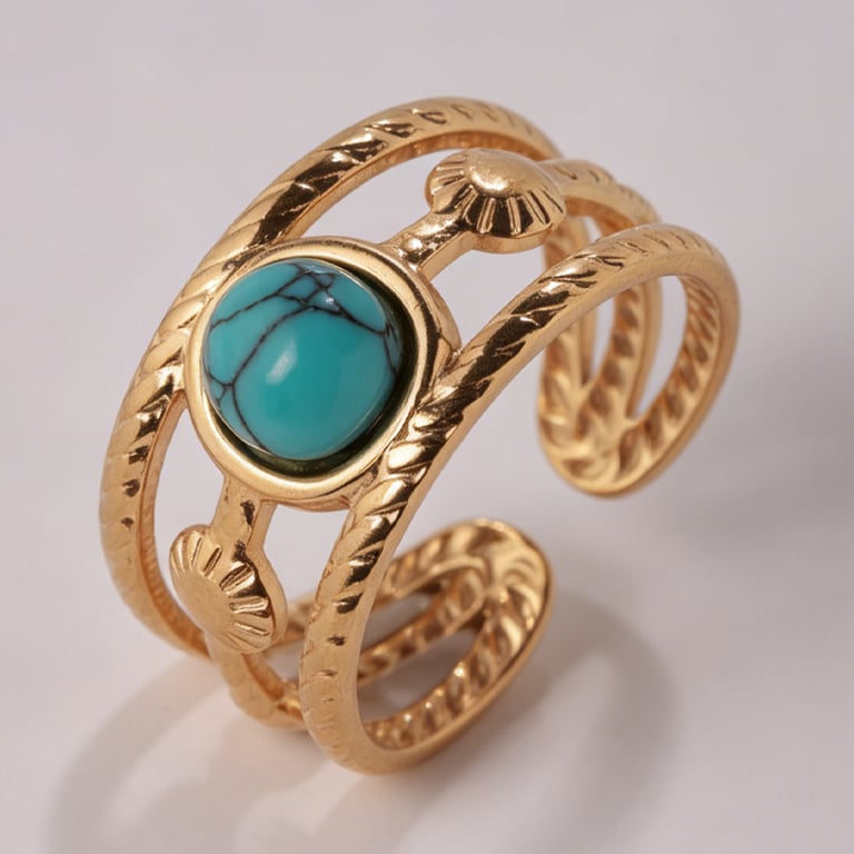 Wide-Band Imperial Vintage Turquoise Ring | Adjustable Openwork thumbnail 2