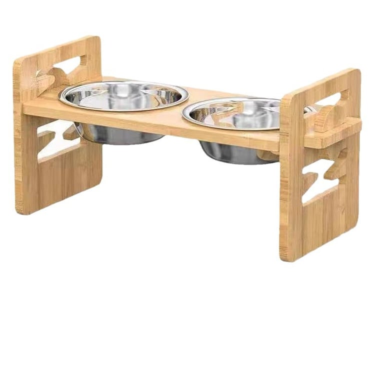 Bamboo Elevated Pet Feeder with Adjustable Height | Dog & Cat Bowl Rack