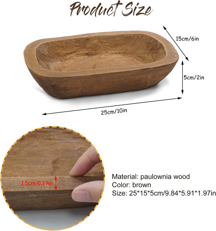 Solid Wood Hand-Carved Storage Tray | Rustic Home & Kitchen Decor thumbnail 11