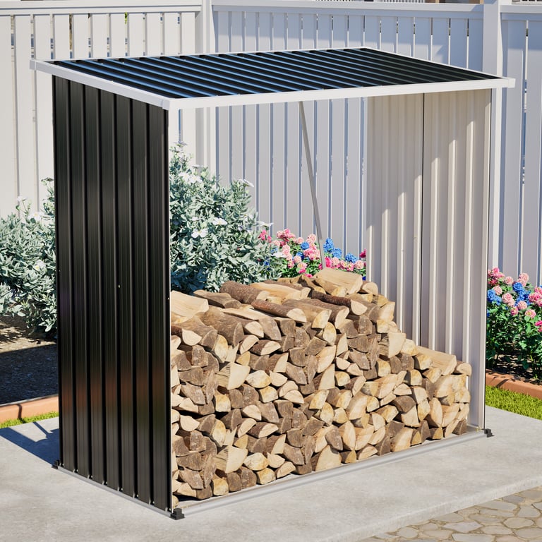 Outdoor Metal Storage Shed - 62 Cu. Ft. Firewood Rack & Patio Organizer With Sloped Roof, Weatherproof For Firewood, Lawn Mower & Yard Tools thumbnail 1