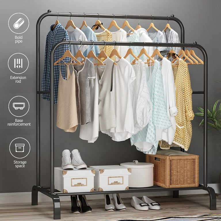 Heavy Duty Double Clothes Rail Hanging Rack Garment Display Stand Shoes Storage thumbnail 3