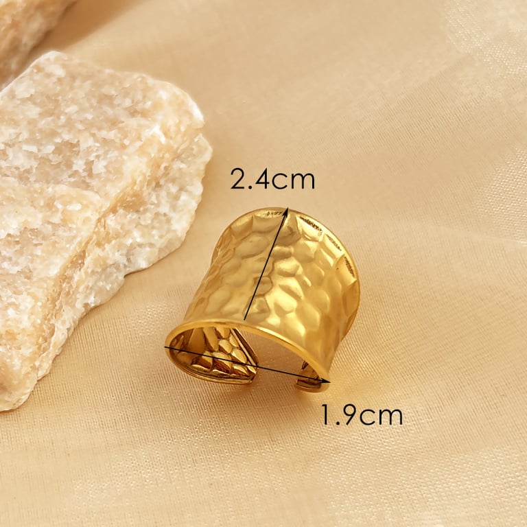 Gold Water-Wave Wide Band Ring | Adjustable Instagram-Style Metal Cuff thumbnail 5