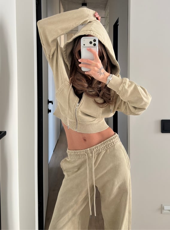 Women's Washed Hoodie Two-Piece Set | Cropped Hoodie & Wide-Leg Pants thumbnail 17
