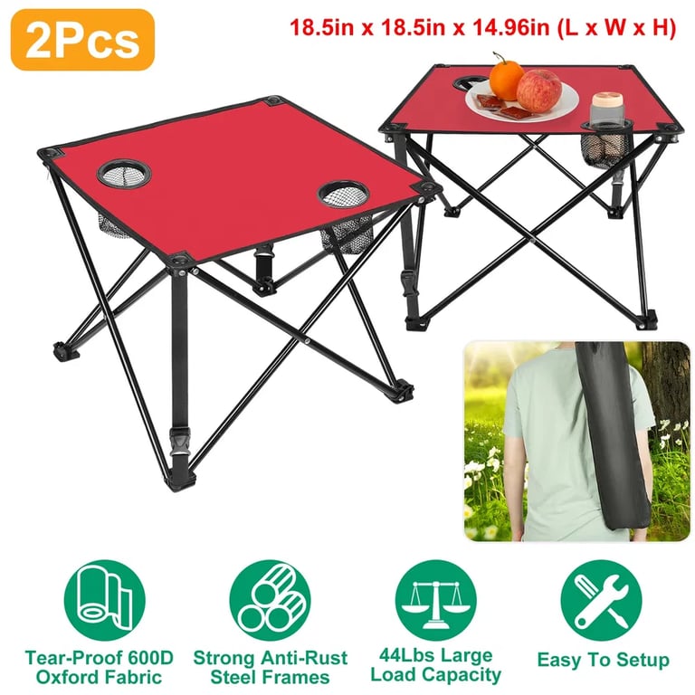 1Pc-2Pcs Options - Foldable Camping Table Portable Picnic Table Lightweight Travel Desk With 2 Cup Holders Carrying Bag thumbnail 3