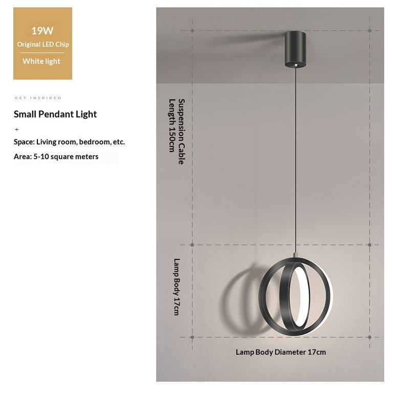 LED Bedside Mini Pendant Lamp | Ring-Shaped Aluminum Bedroom Light thumbnail 9