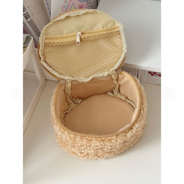 Cute Bear Head 3D Makeup Bag | Soft Lambswool Cosmetic Organizer thumbnail 1