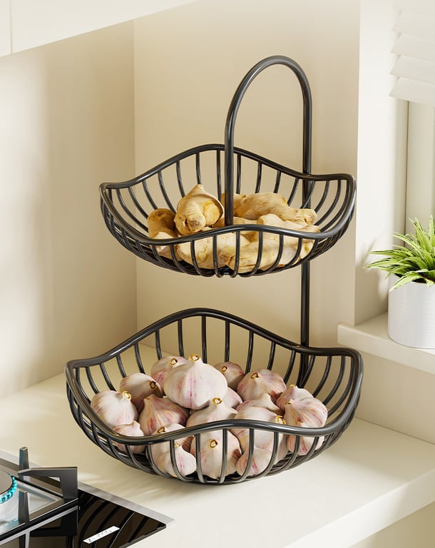 Kitchen Onion Ginger Garlic Basket Double-Layer Fruit Storage Rack thumbnail 4