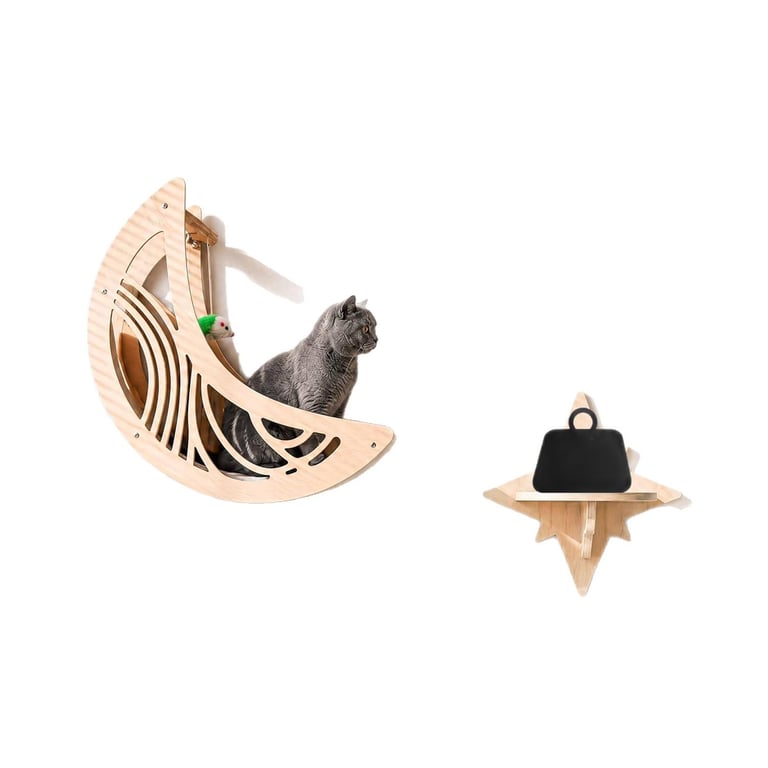 Wooden Star And Moon Hammock Cat Wall Set | Home & Kitchen Pet Furniture thumbnail 14