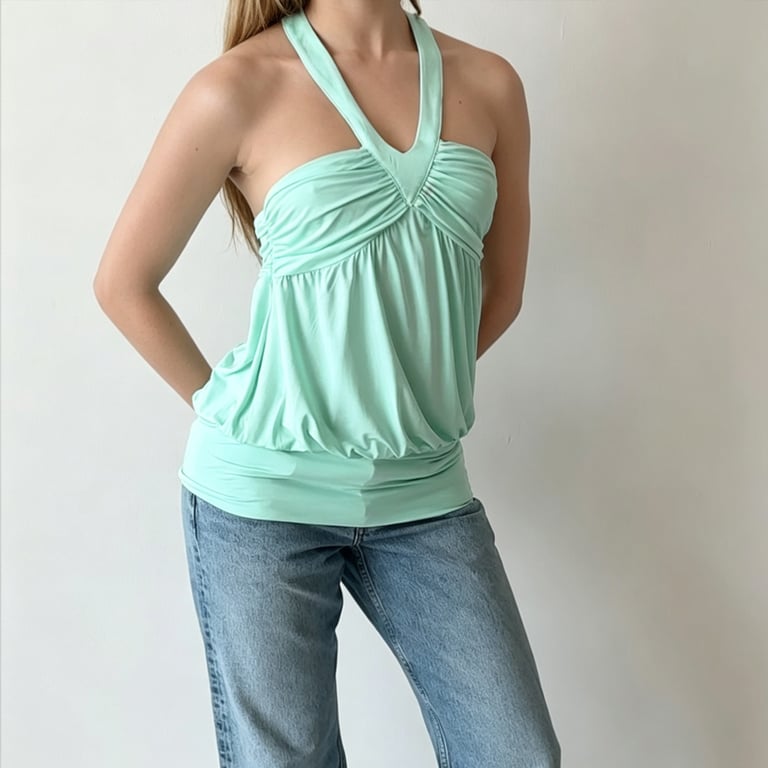 Mint Green Halter Bandeau Camisole Top | Ruched Off-Shoulder Women's thumbnail 3