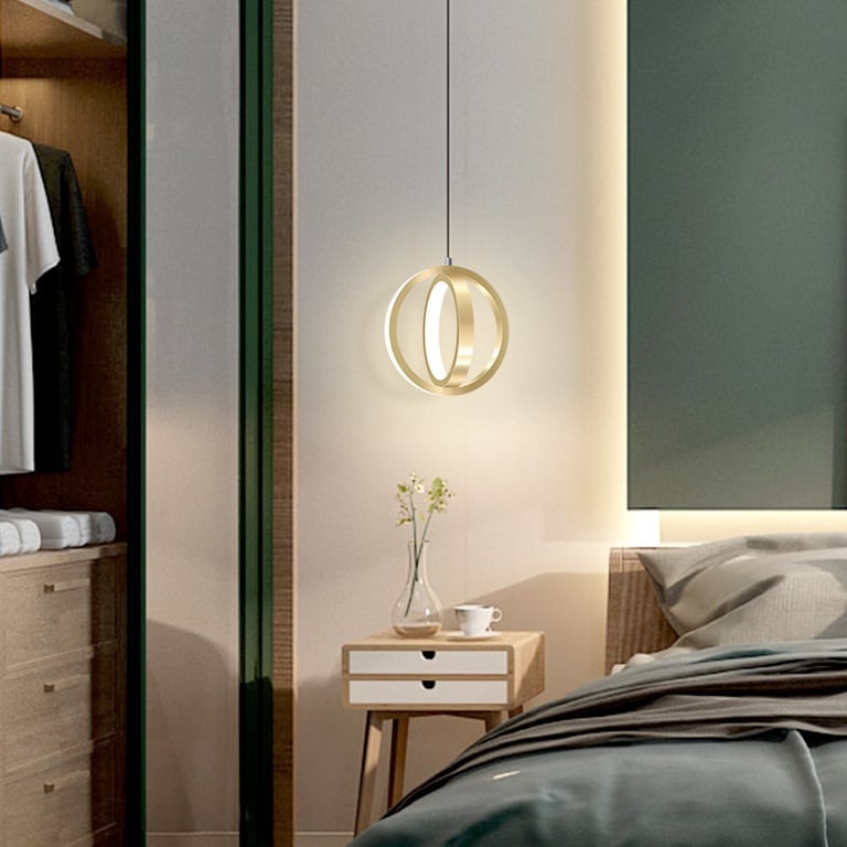 LED Bedside Mini Pendant Lamp | Ring-Shaped Aluminum Bedroom Light thumbnail 2