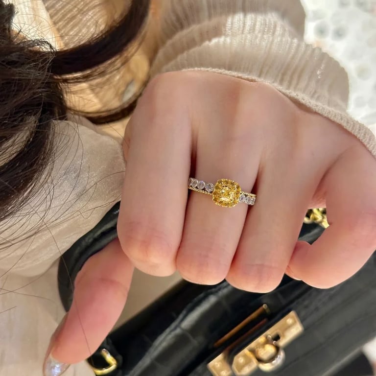Yellow Diamond Sugar Cube Ring | Luxury Gemstone Statement Jewelry thumbnail 4
