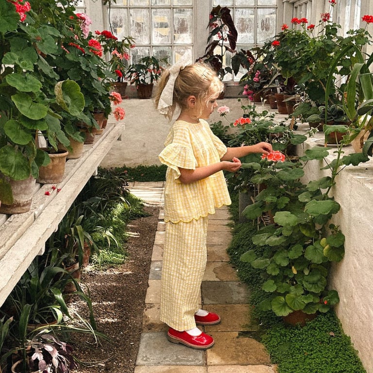 Yellow Plaid Ruffle-Sleeve Kids Set | Nordic Summer Outfit Girls thumbnail 5
