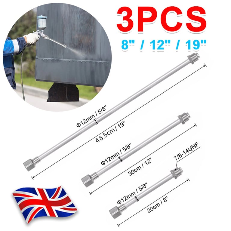 3 Pcs Airless Paint Sprayer Extension Rod 8 12 19 Extension Spray Gun Paint thumbnail 9