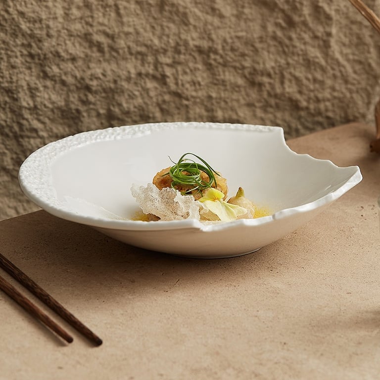 White Aesthetic Dish Presentation Plate | Artistic Ceramic Serveware thumbnail 3
