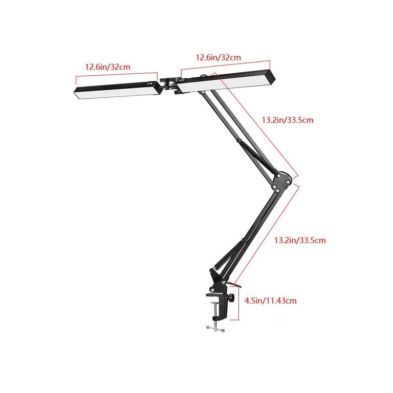 Double-Head Led Desk Lamp Swing Arm Clamp Folding Dimmable Adjustable Brightness thumbnail 11