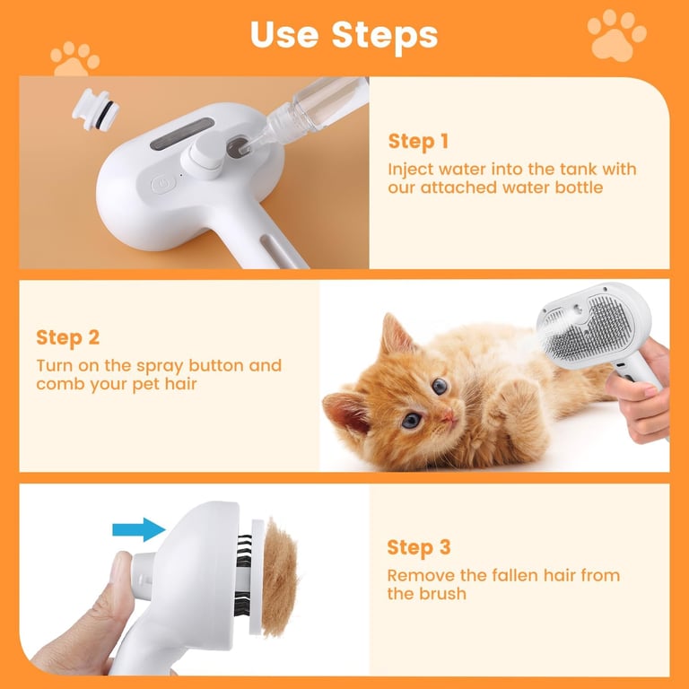 3-in-1 Cat Steam Brush | Pet Grooming Comb with Mist Spray thumbnail 4