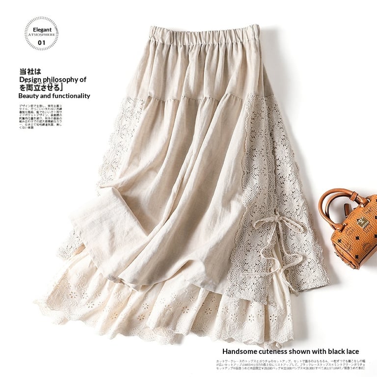 Japanese Linen Lace-Up Skirt | Mori Girl Aesthetic Tiered Design thumbnail 6
