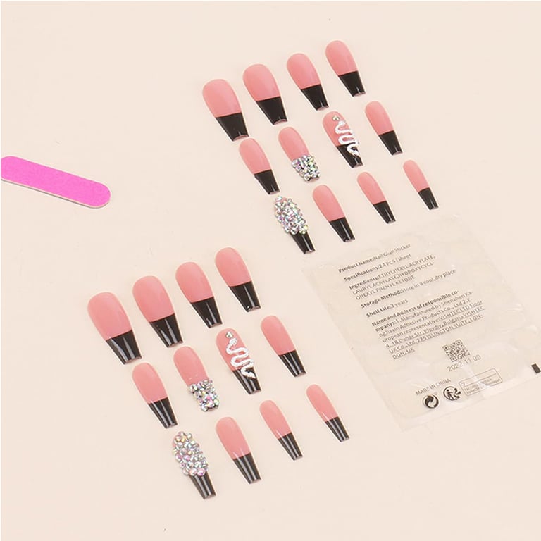 24 PCS Diamond Snake Coffin Press-On Nails | Rhinestone Nail Art thumbnail 4