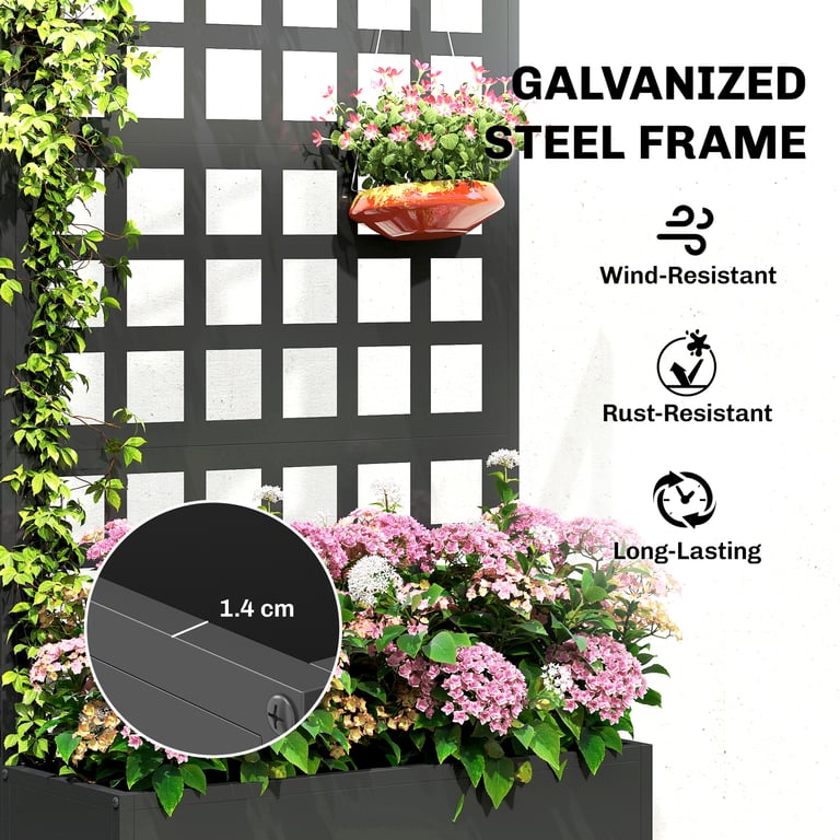 Galvanized Raised Garden Bed Planter Box with Trellis for Climbing Plants, Vegetable, Vines, 24" x 9" x 44.5", Black thumbnail 16