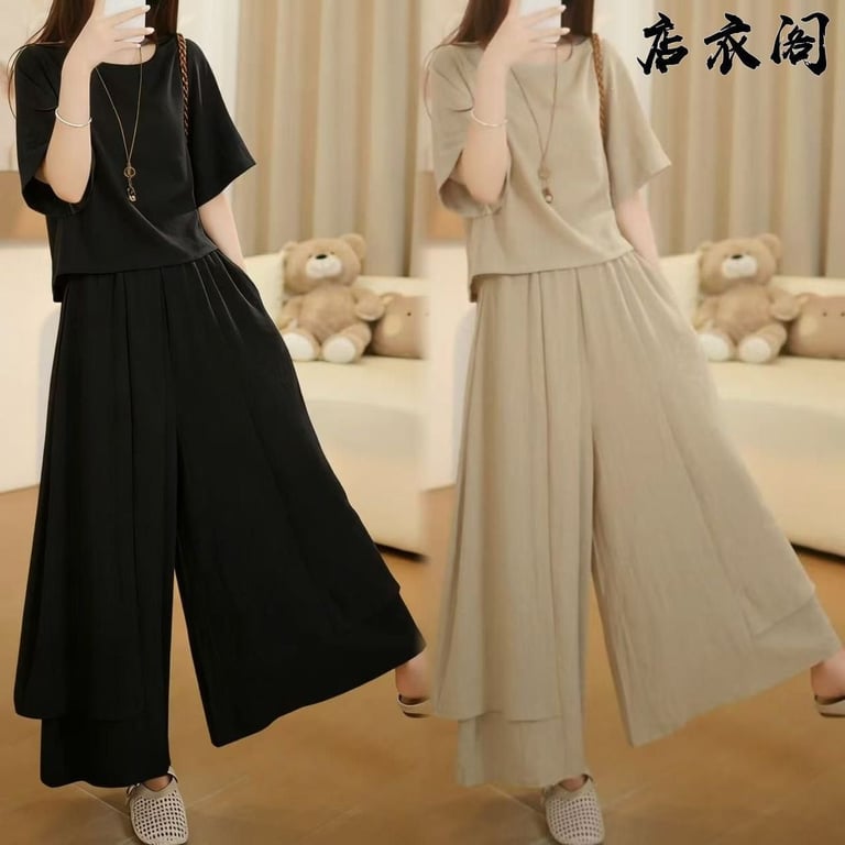 Elegant Two-Piece Women's Set: Crop Top & Wide-Leg Skirt-Trousers thumbnail 11
