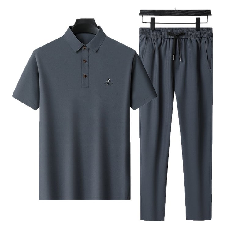 Men's Casual Sport Two-Piece Set | Ice Silk Polo & Pants