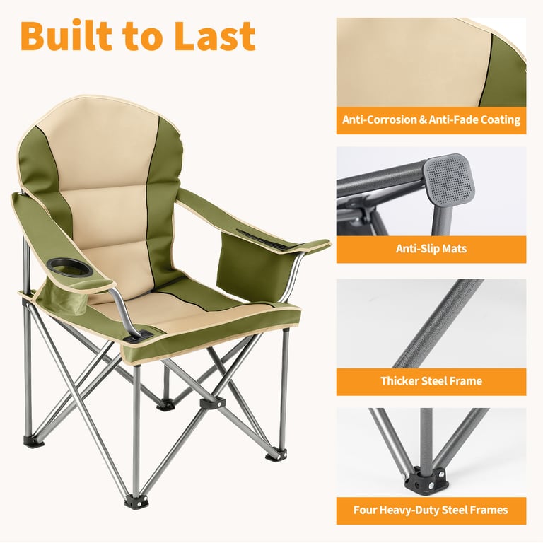 Oversized Camping Folding Chair, Heavy Duty Padded Chair With Cup Holder Storage And Cooler Bag, 5000 LBS Steel Frame, Portable For Outdoor thumbnail 4