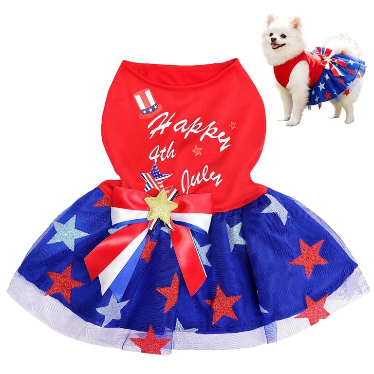 Patriotic Dog Tulle Dress | 4th of July Pet Outfit with Sparkly Stars thumbnail 8