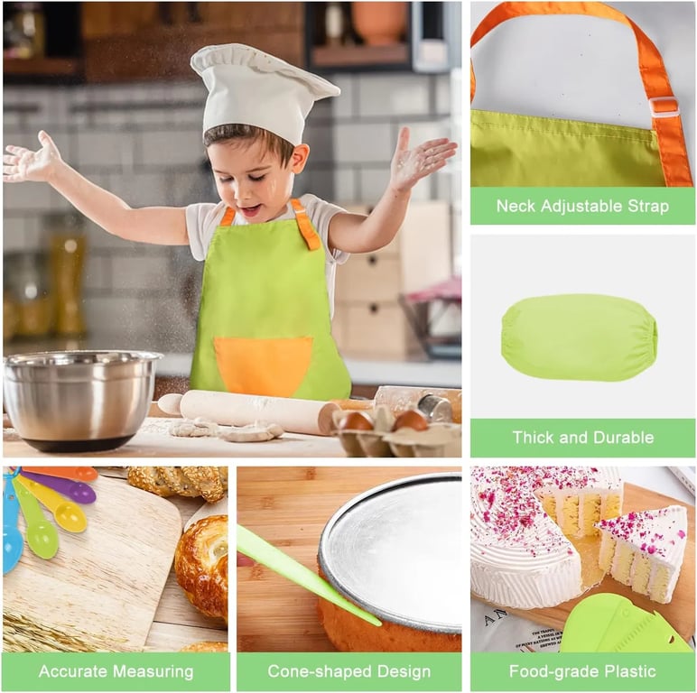 50PCS Kids Kitchen Cooking Set - Crocodile Wooden Kid Safe Knife Cutting Board Apron Gloves Fruit Vegetable Crinkle Cutters Peeler Serrated Edges Plastic Toddlers Knives, Kids Knifes for Real Cooking thumbnail 6