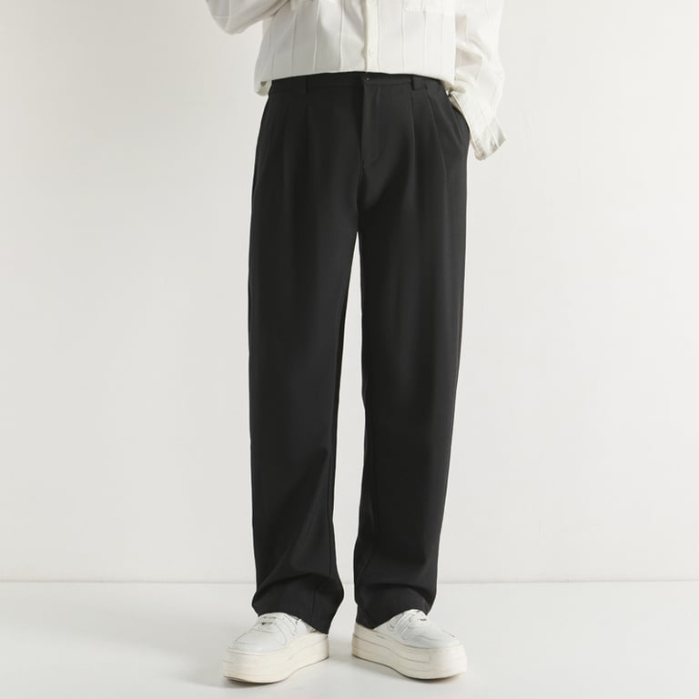 Double-Pleat Wide-Leg Casual Pants for Men | Relaxed Drape Fit thumbnail 2
