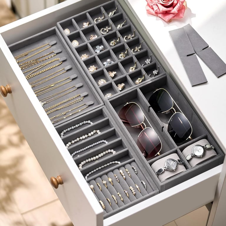 Drawer Tray Jewelry Box Earring Necklace Storage Velvet | Home & Kitchen thumbnail 12