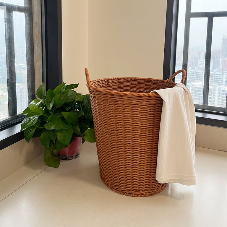 Woven Rattan Hand-Braided Laundry Basket | Stylish Storage Bin thumbnail 5