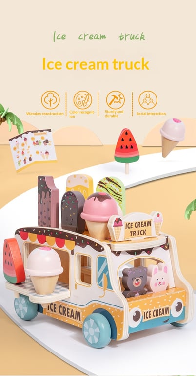 Wooden Ice Cream Model Playset Toy | Role-Play Store & Truck thumbnail 15