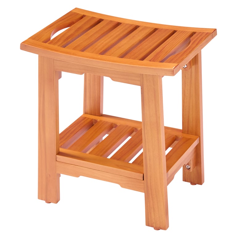 18-Inch Solid Wood Bathroom Stool with Shelf | Shower & Vanity thumbnail 1