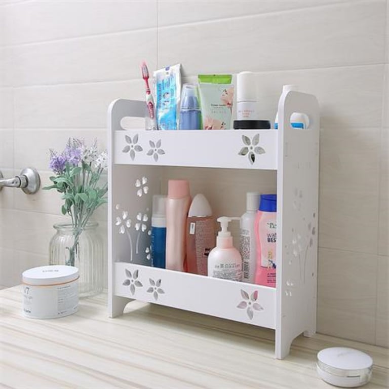 White Bathroom Kitchen Shelf Organizer | Freestanding Storage Solution