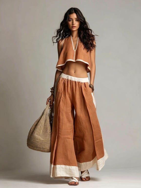 Casual Chic Sleeveless V-Neck Crop Top & Wide-Leg Pants Set thumbnail 4