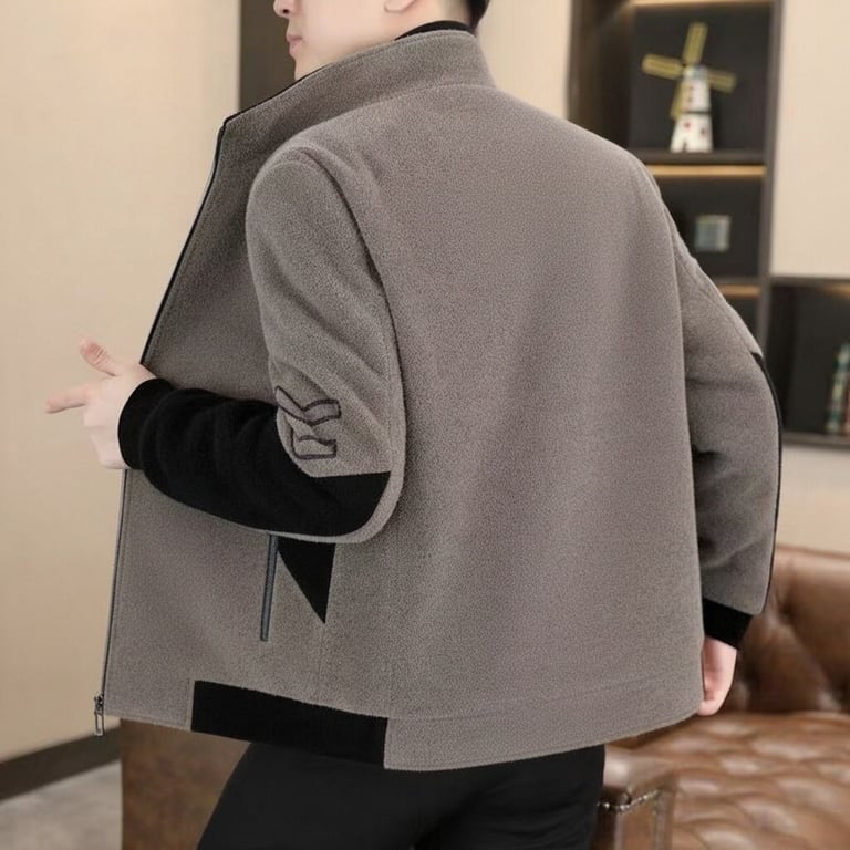 Men's Stand-Neck Jacket with Fleece Lining | Warm Thickened Outerwear thumbnail 4