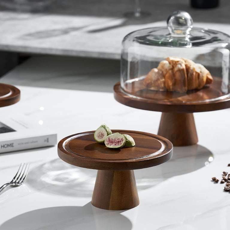 Retro Lovewood Tray with Glass Dome | Wooden Fruit Plate Organizer thumbnail 9