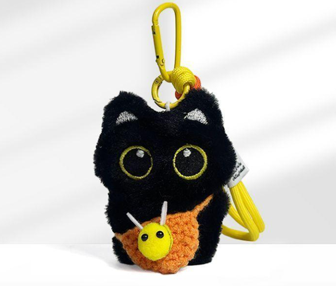 Black Cat Pendant Keychain with Bee Bib | Cute Plush Charm thumbnail 13