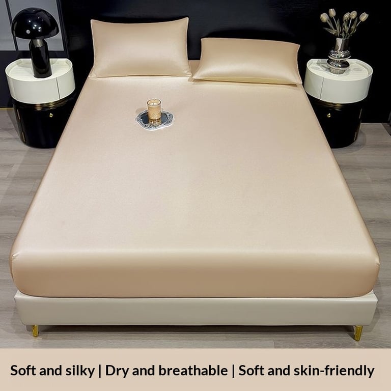 Summer Solid-Color Ice Silk Fitted Sheet | Cooling Bedding Canada thumbnail 15