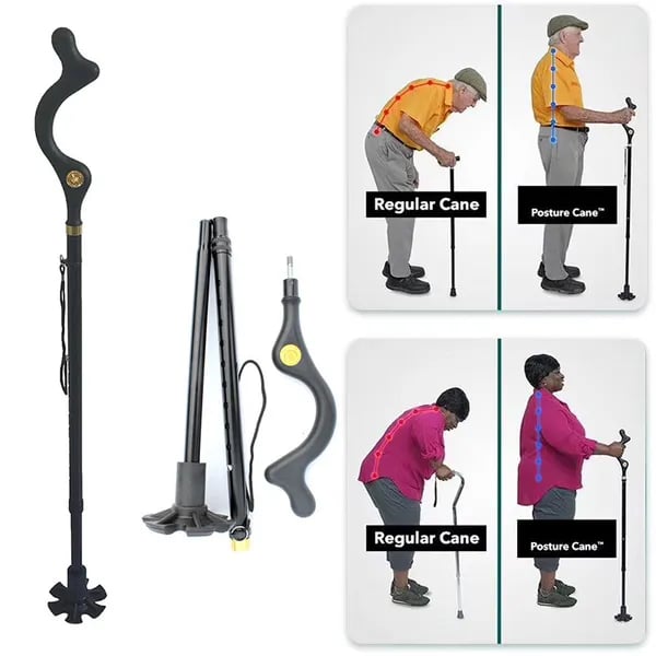 Posture Cane Adjustable Height Walking Stick | Ergonomic Hiking Aid