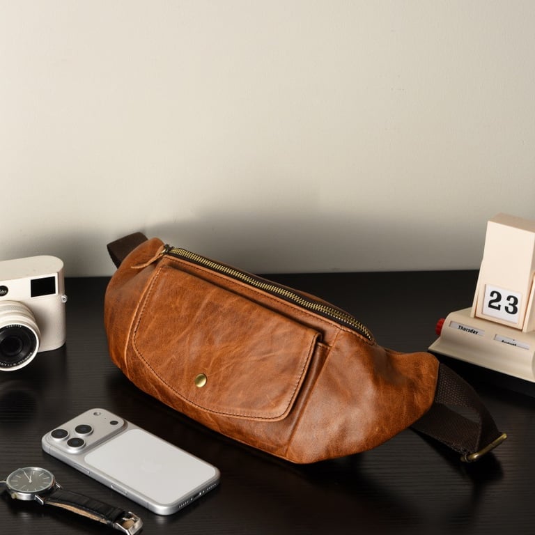 Retro Casual Vegetable Tanned Full-grain Leather Cowhide Chest Bag | Home & Kitchen thumbnail 13