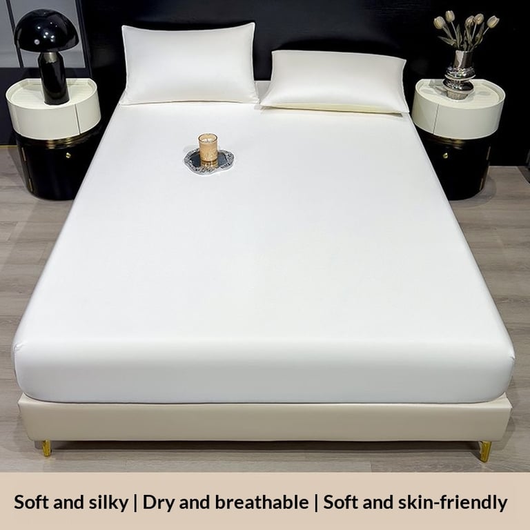 Summer Solid-Color Ice Silk Fitted Sheet | Cooling Bedding Canada