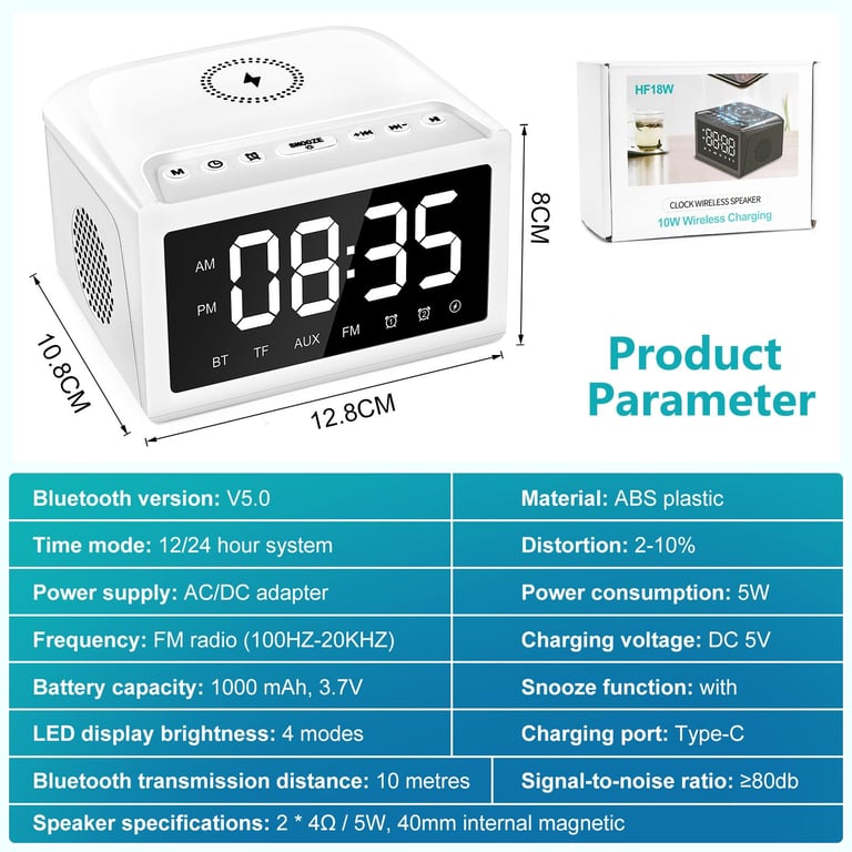 Digital Alarm Clock Radio with Bluetooth Speaker & Qi Charging thumbnail 13