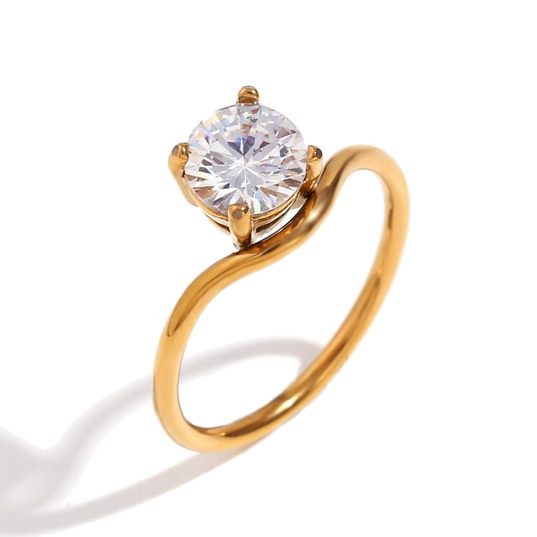 Geometric Zirconia Wave Ring Set | Gold Stainless Steel Band thumbnail 4
