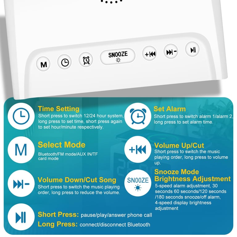 Digital Alarm Clock Radio with Bluetooth Speaker & Qi Charging thumbnail 11
