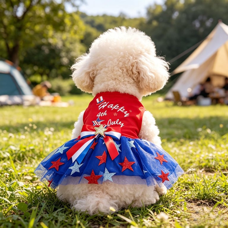 Patriotic Dog Tulle Dress | 4th of July Pet Outfit with Sparkly Stars thumbnail 1