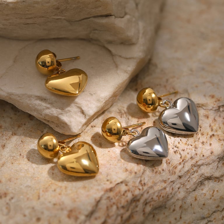 Stainless Steel Heart Stud Earrings for Women | Modern Minimalist Design