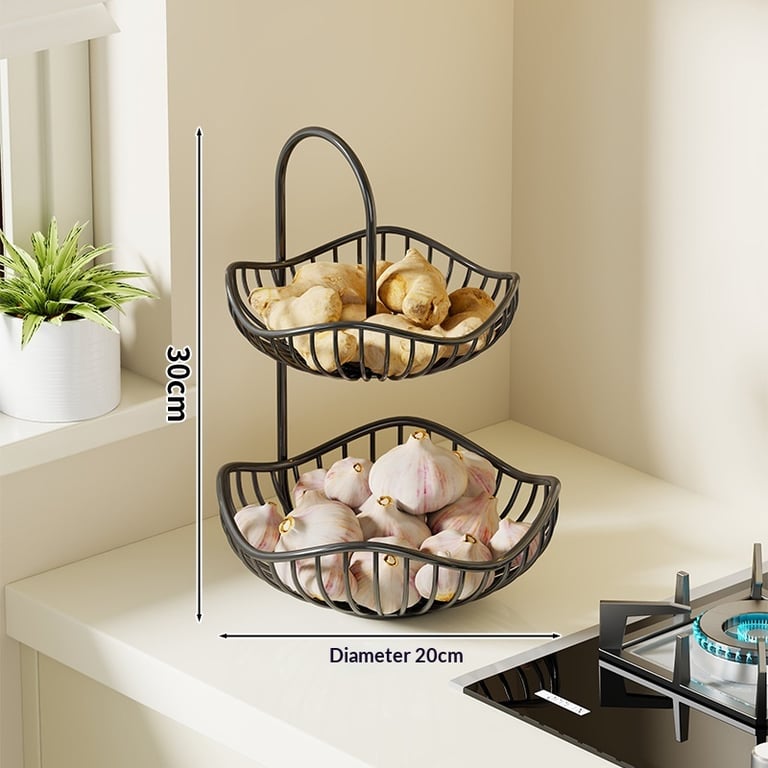 Kitchen Onion Ginger Garlic Basket Double-Layer Fruit Storage Rack thumbnail 14
